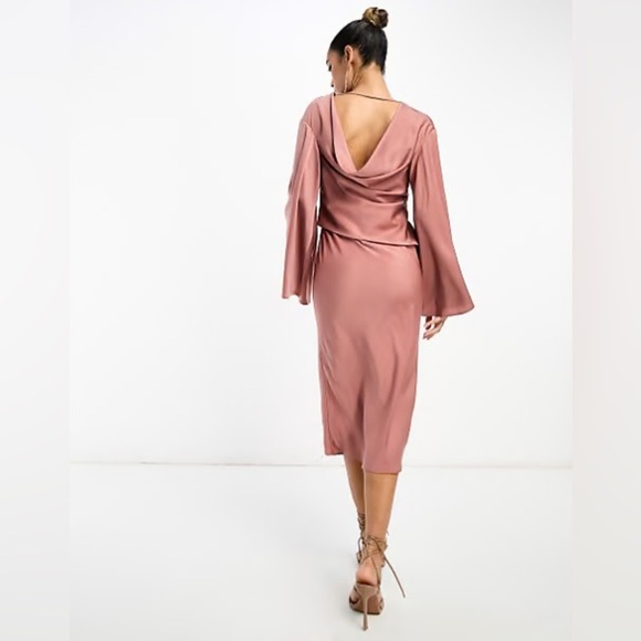 ASOS Edition Ruched Batwing Sleeve Satin Dress SzUS8 New - Picture 2 of 8